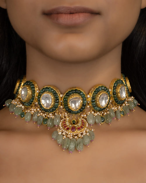 Rudhii Choker And Dhanu Chandbalis Polki Set