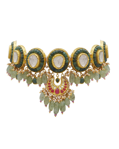 Rudhii Choker And Dhanu Chandbalis Polki Set