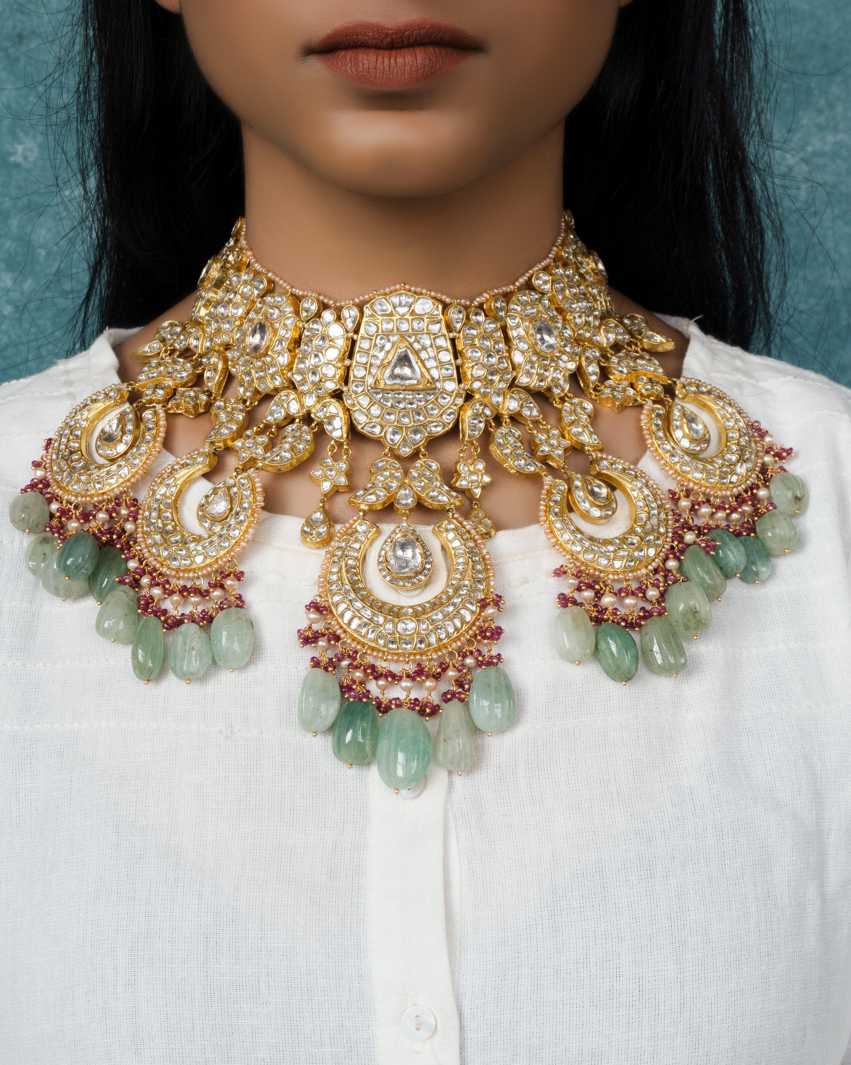 Razia Necklace And Vivi Chandbalis Polki Set