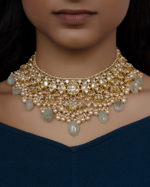 Kinika Necklace and Latif Chandbalis Polki Set