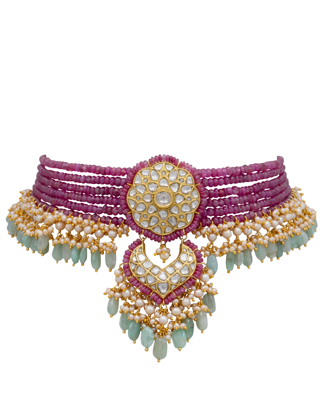Daina Bead Choker and Panika Chandbalis Polki Set