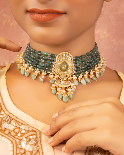 Marzana Bead Pendant and Rupeksha Tops Polki Set