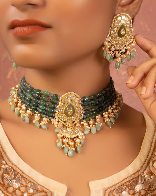 Marzana Bead Pendant and Rupeksha Tops Polki Set