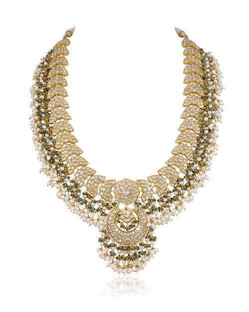 Yamuna Long Necklace And Swarna Chandbalis Polki Set