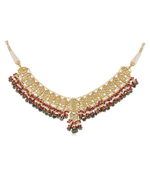 Isha Necklace And Aachal Long Earrings Polki Set