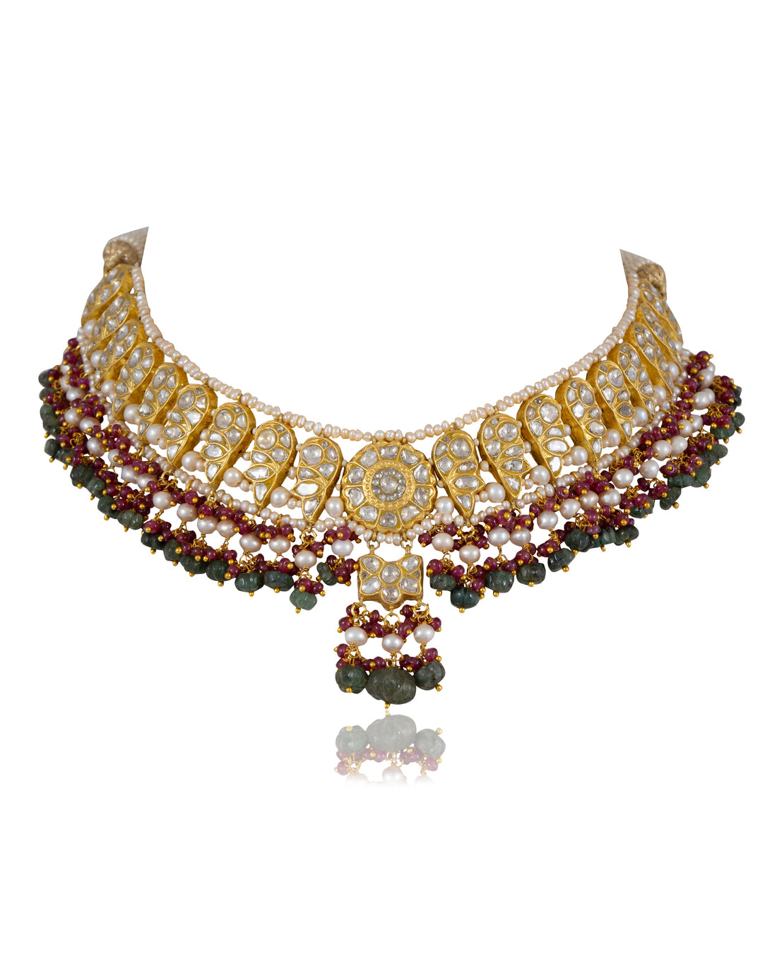 Isha Necklace And Aachal Long Earrings Polki Set