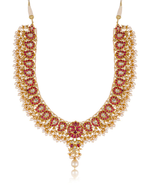 Riya Long Necklace And Sakshi Tops Polki Set