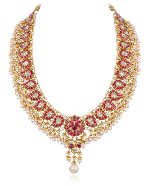 Riya Long Necklace And Sakshi Tops Polki Set