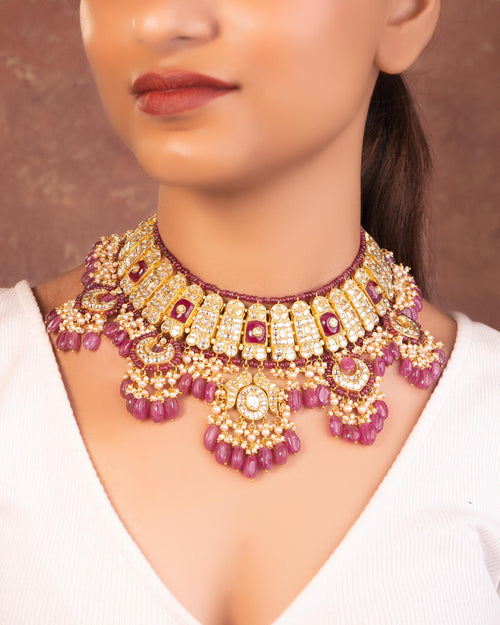 Reeva Necklace And Sanchi Long Earrings Polki Set
