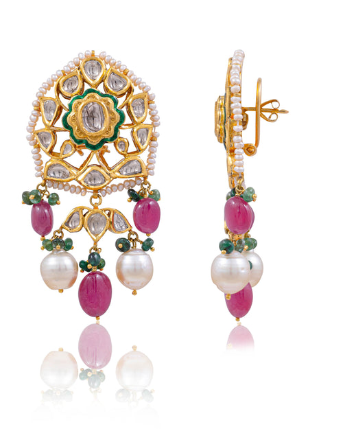 Naazneen Jadau Polki Long Earrings