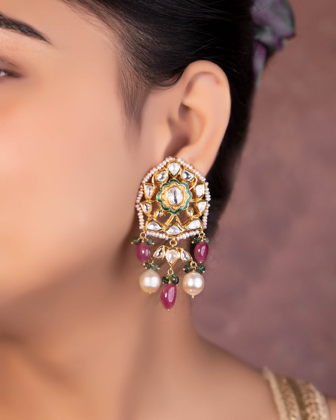 Naazneen Jadau Polki Long Earrings