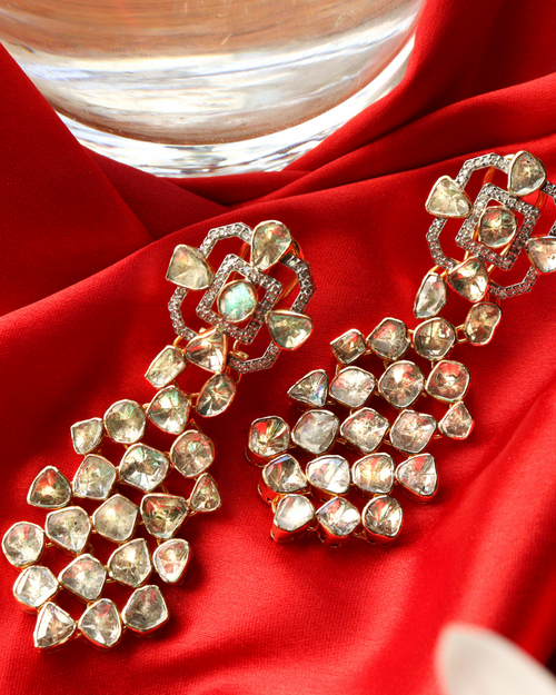 Ziya Polki And Diamond Long Earrings