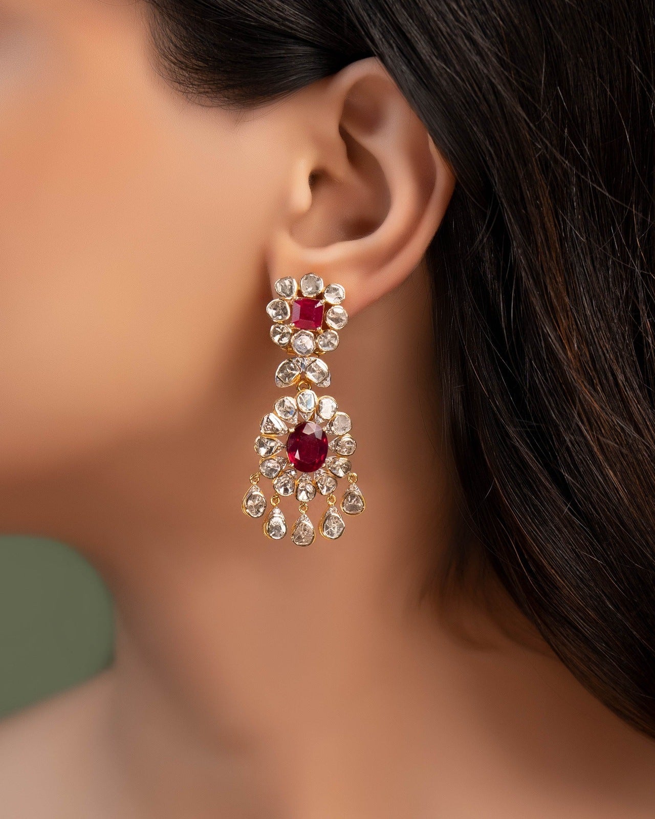 Aradhana Polki And Diamond Long Earrings