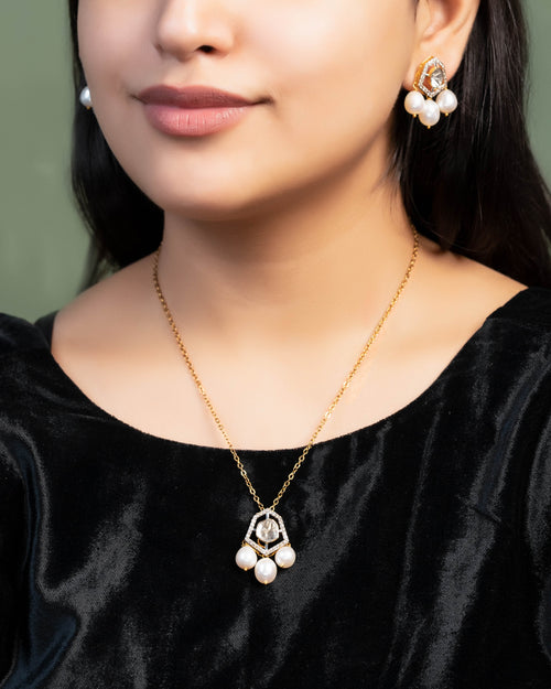 Harpreet Pendant And Tejal Tops Polki And Diamond Set