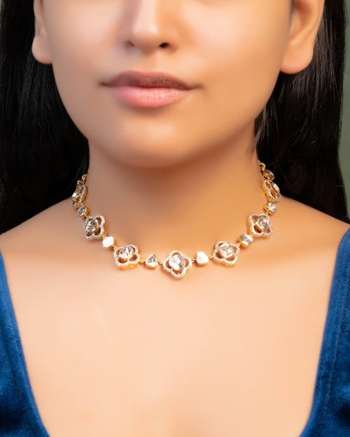 Ofeliya Choker And Maitreyi Long Earrings Polki And Diamond Set