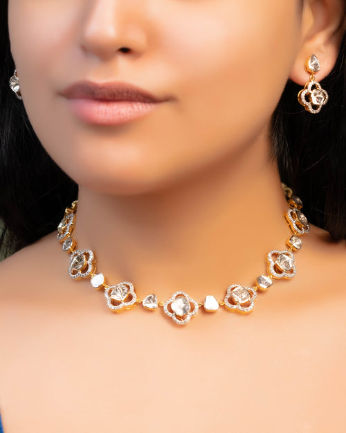 Ofeliya Choker And Maitreyi Long Earrings Polki And Diamond Set