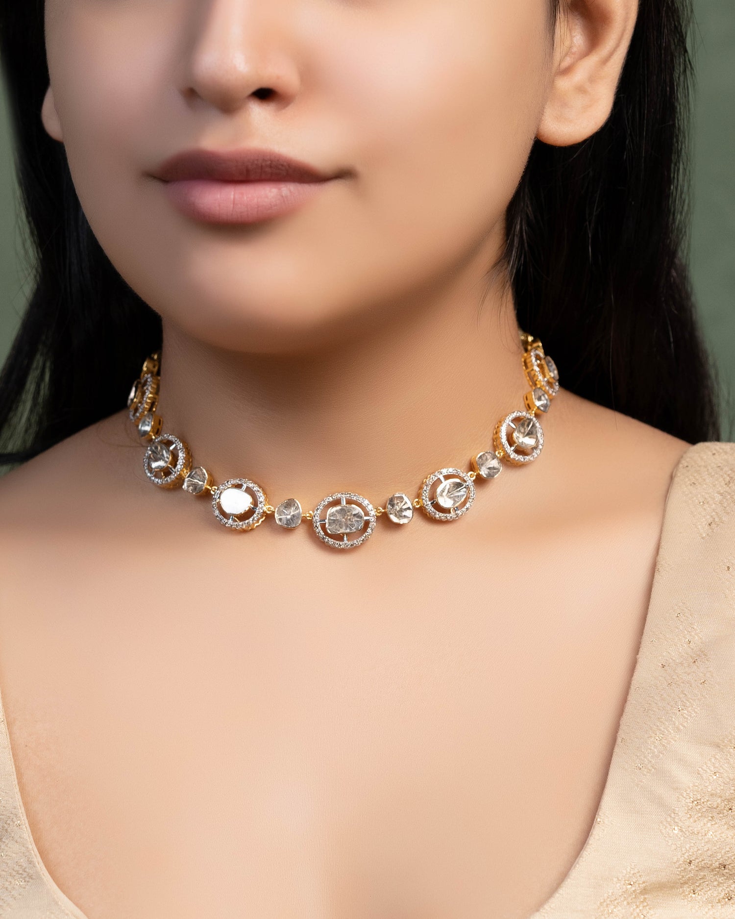 Rhea Choker And Taina Long Earrings Polki And Diamond Set