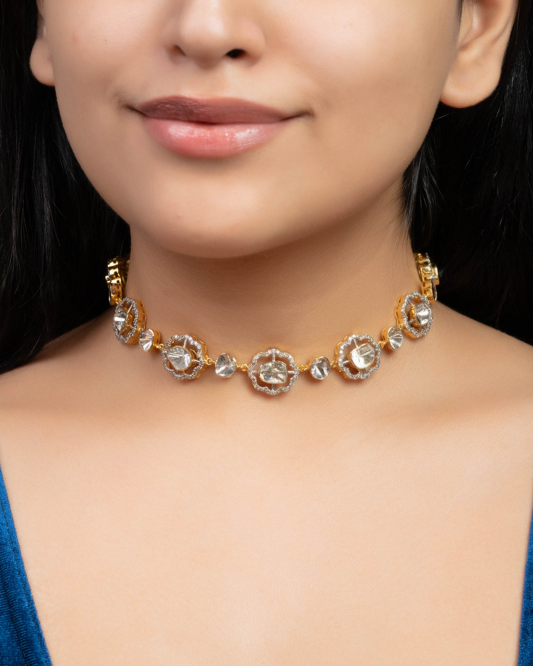 Arina Choker And Chaitali Long Earrings Polki And Diamond Set