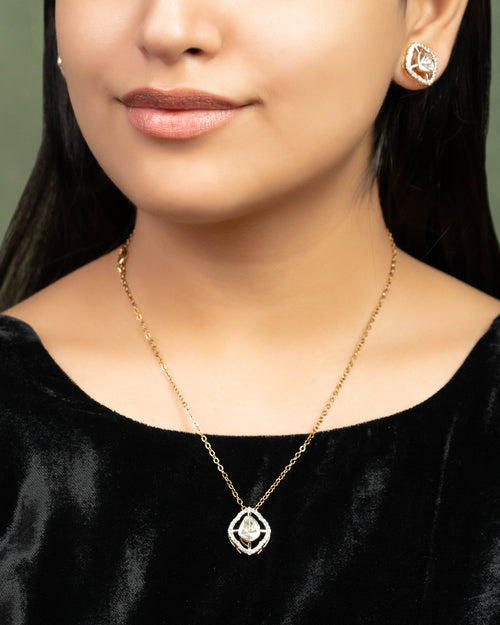 Veena Pendant And Akansha Tops Polki And Diamond Set