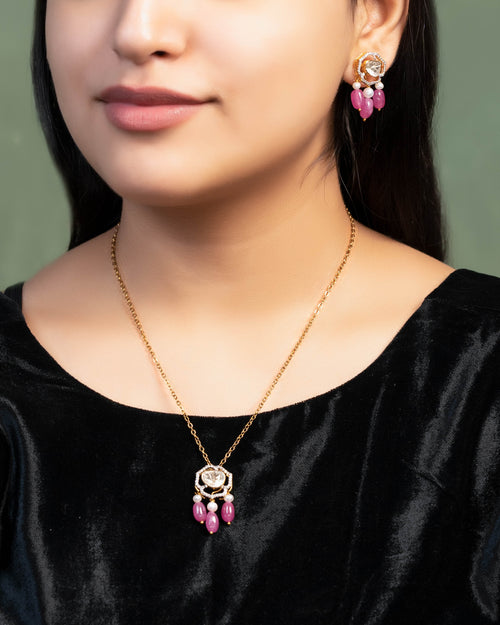 Mishka Pendant And Adweta Tops Polki And Diamond Set