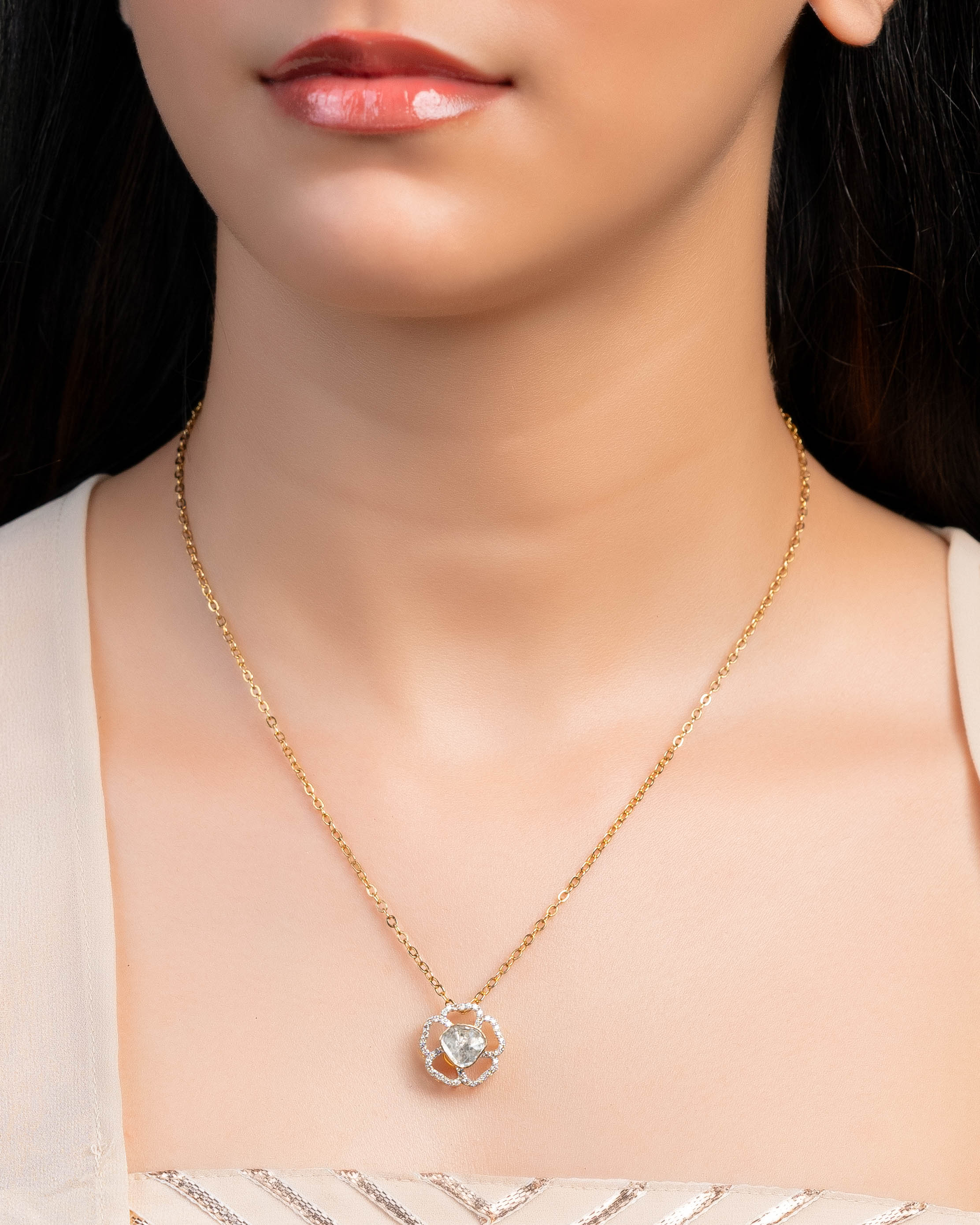 Radhika Polki And Diamond Pendant