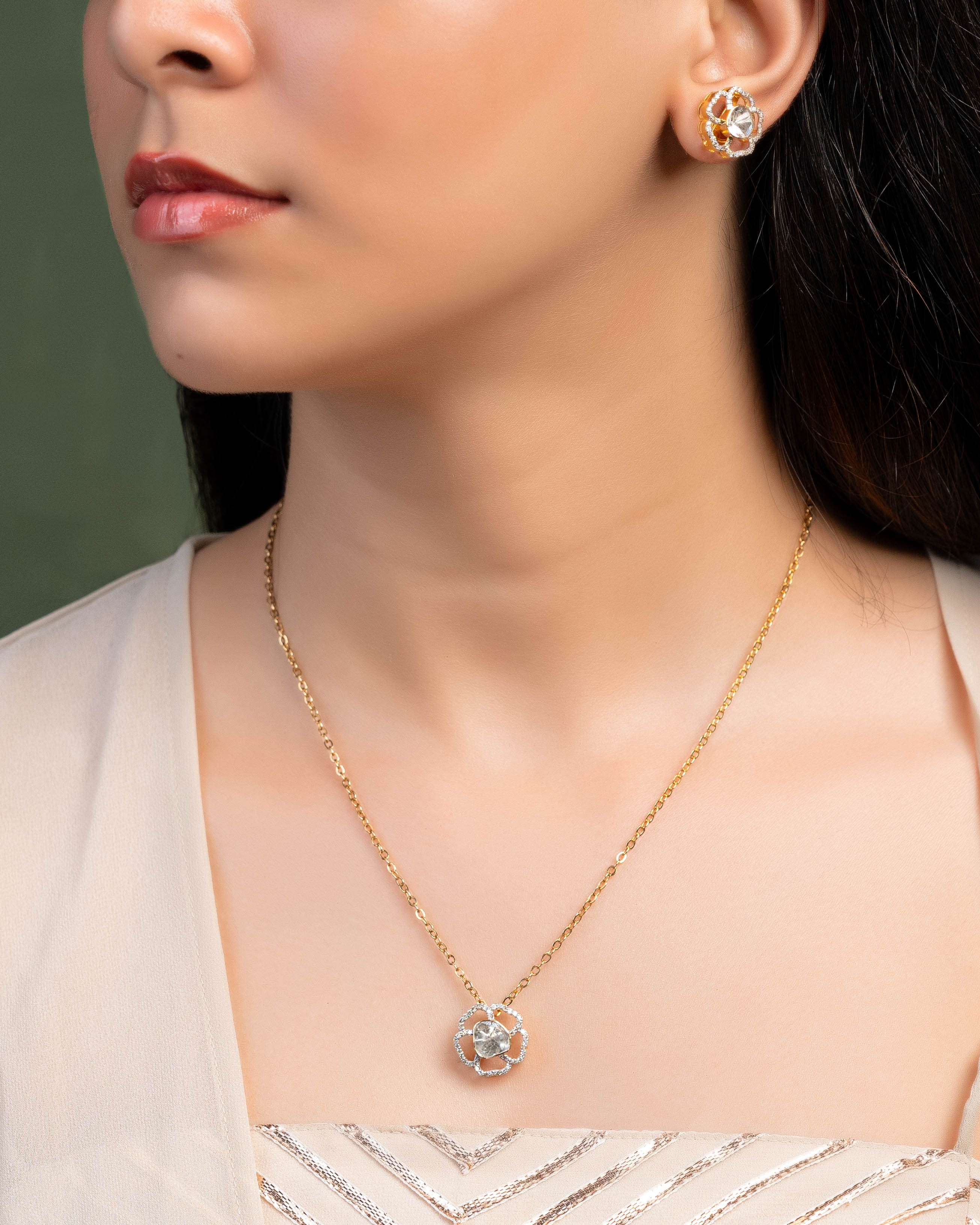 Radhika Polki And Diamond Pendant