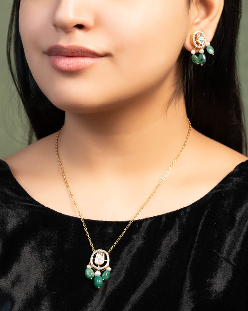 Piyu Pendant And Diksha Tops Polki And Diamond Set