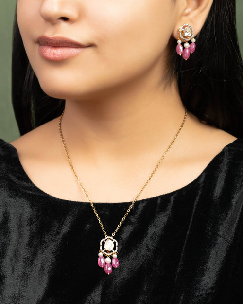 Priti Pendant And Nigar Tops Polki And Diamond Set