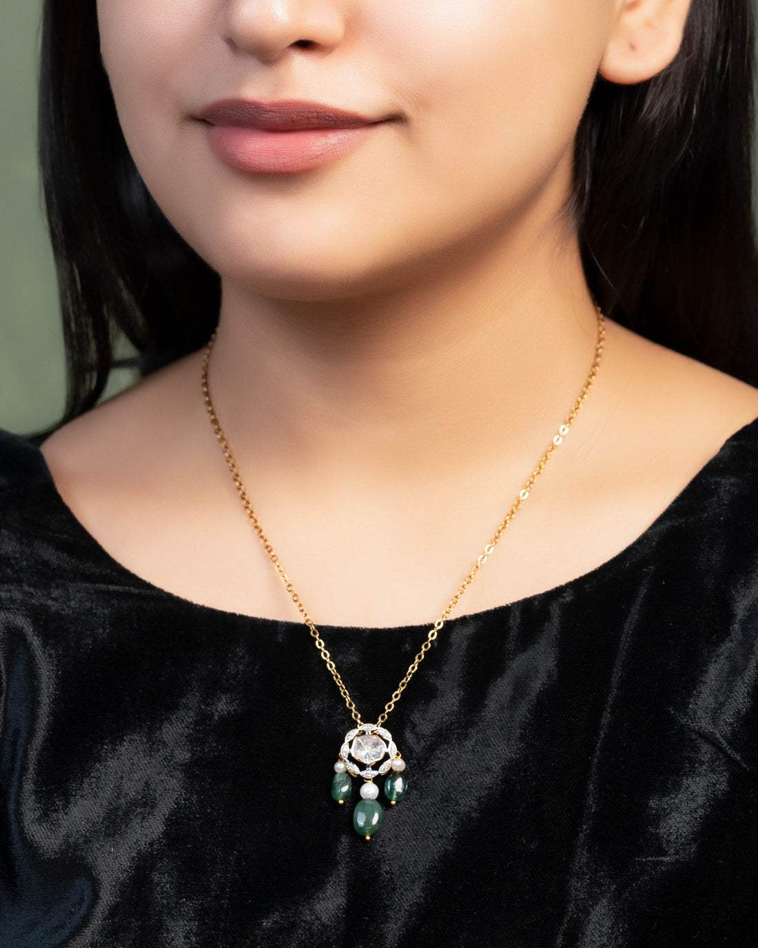 Sayani Pendant And Vamika Tops Polki And Diamond Set