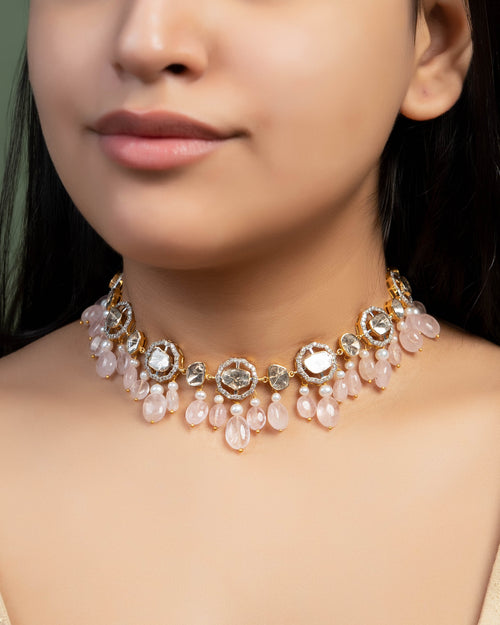 Tina Choker And Tatiana Long Earrings Polki And Diamond Set