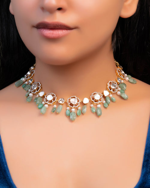 Priyal Choker And Divanshi Long Earrings Polki And Diamond Set