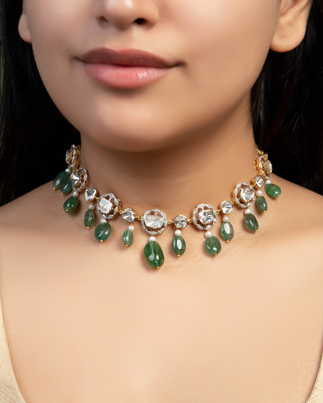 Trisha Choker And Farzana Long Earrings Polki And Diamond Set