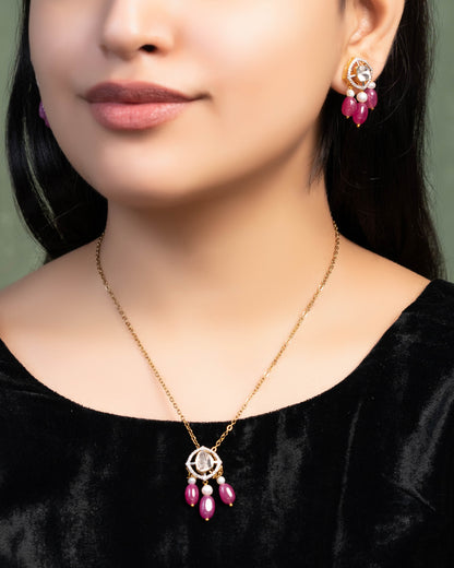 Urvashi Pendant And Dharika Tops Polki And Diamond Set