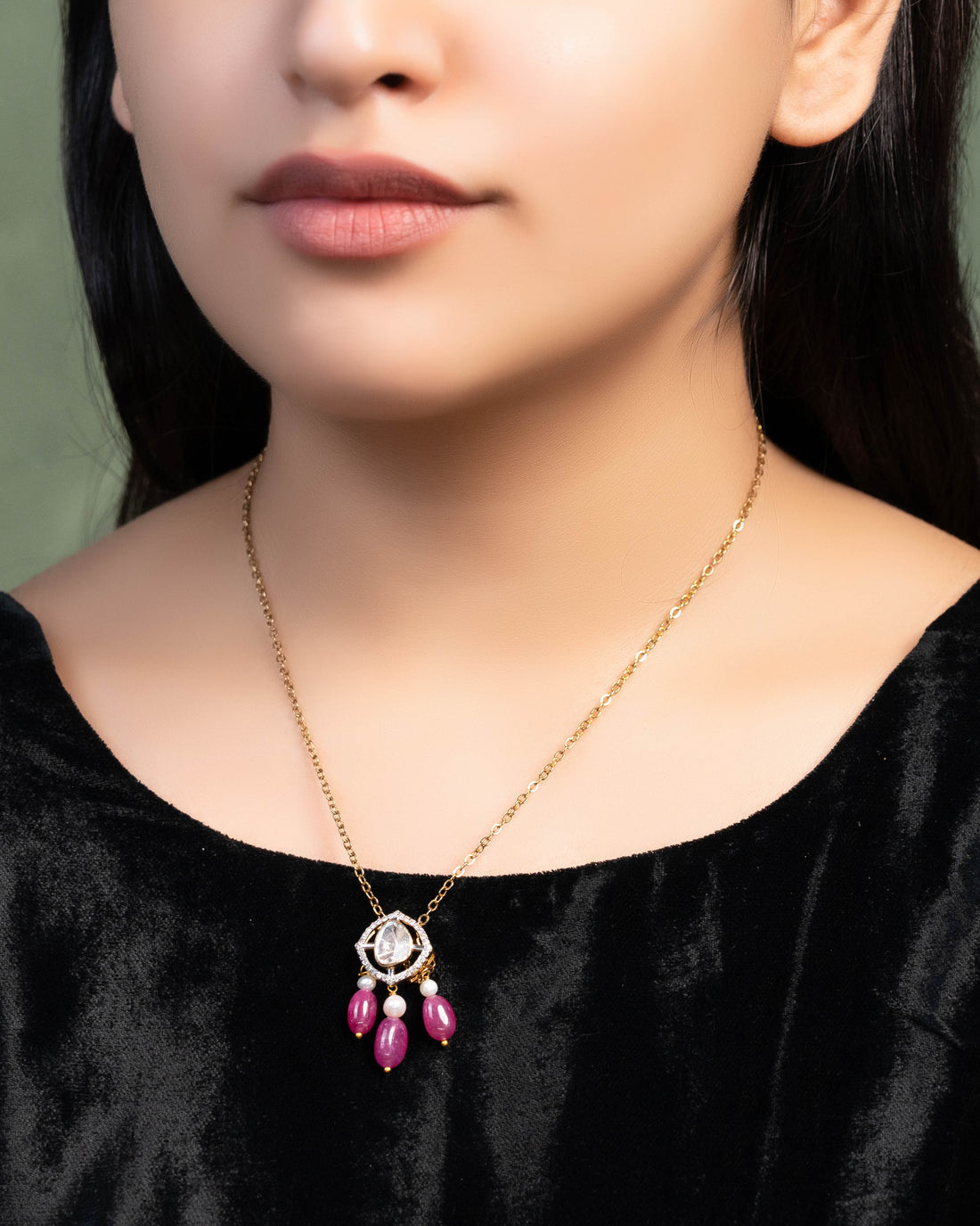 Urvashi Pendant And Dharika Tops Polki And Diamond Set
