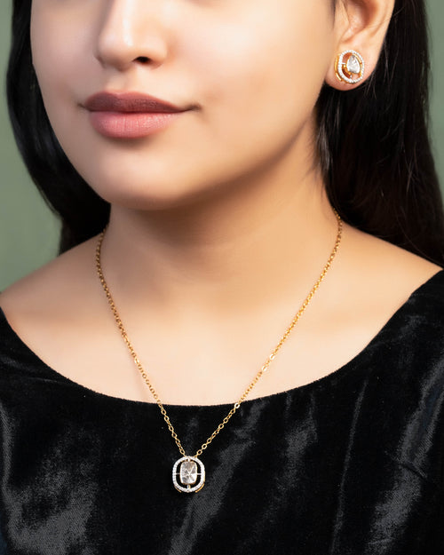 Medhya Pendant And Zohra Tops Polki And Diamond Set