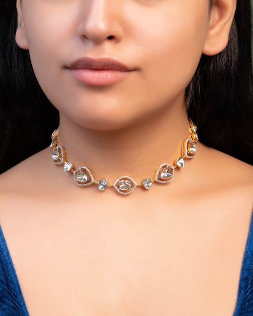 Ariana Choker And Ashika Long Earrings Polki And Diamond Set