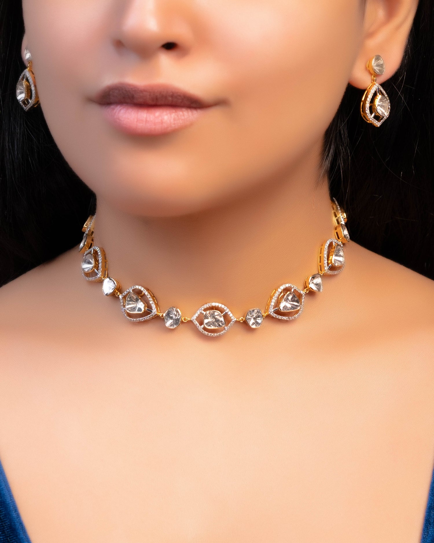 Ariana Choker And Ashika Long Earrings Polki And Diamond Set