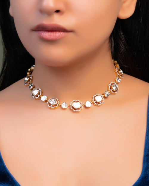 Piyusha Choker And Latasha Long Earrings Polki And Diamond Set
