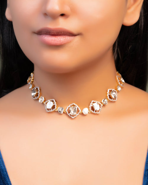 Priyanka Choker And Latika Tops Polki And Diamond Set