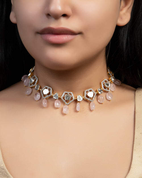 Sanam Choker And Nimah Long Earrings Polki And Diamond Set