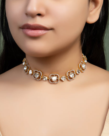 Charmi Choker And Zubi Long Earrings Polki And Diamond Set