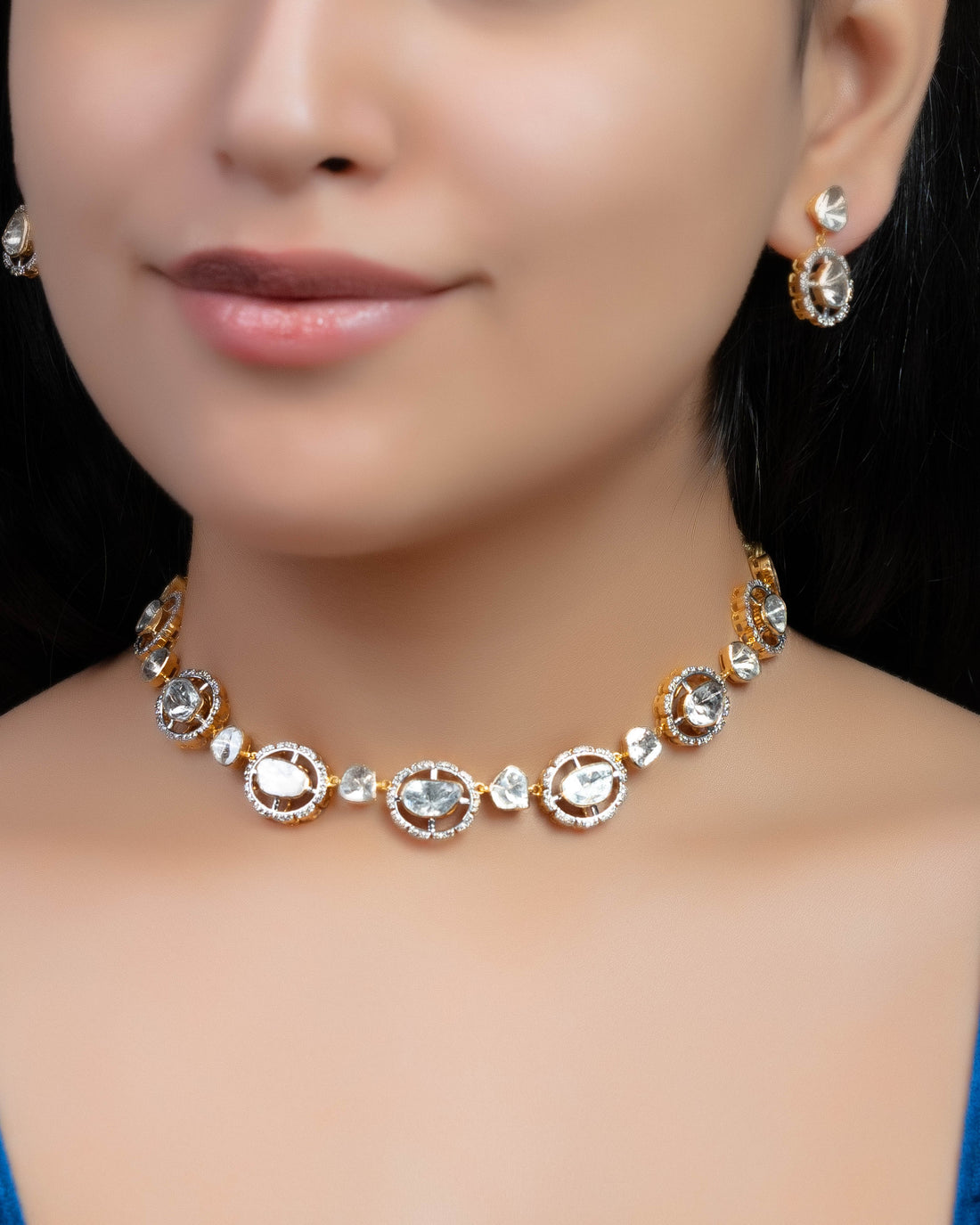 Prerna Choker And Laveena Long Earrings Polki And Diamond Set