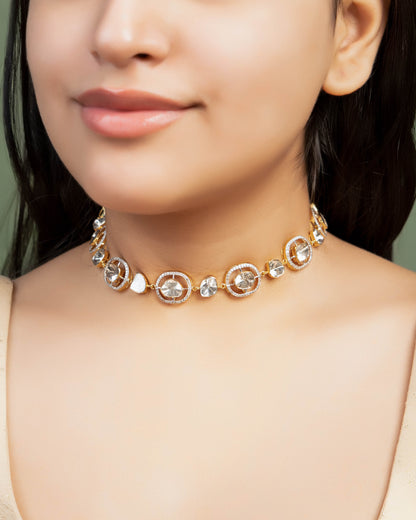 Pallavi Choker And Tulsika Long Earrings Polki And Diamond Set