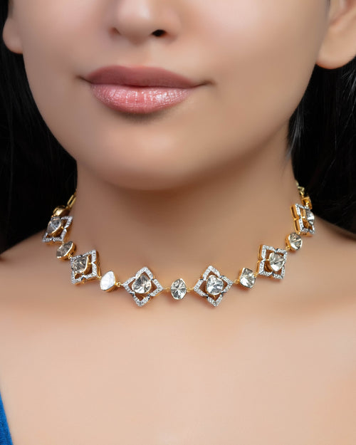 Vinita Choker And Shaziya Long Earrings Polki And Diamond Set