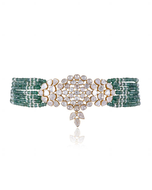 Rutuja Bead Choker And Elisha Long Earrings Polki Set