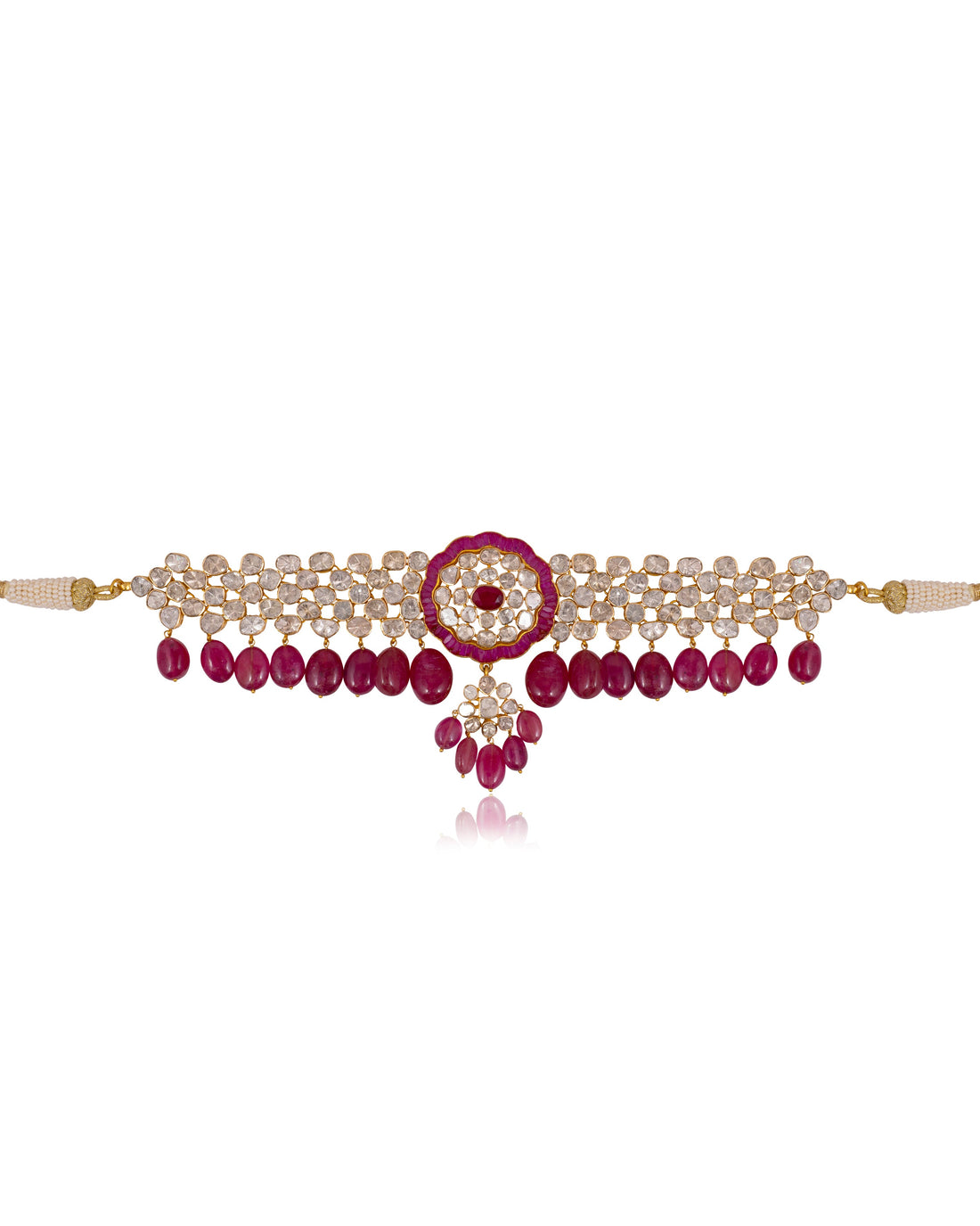 Jasmin Bead Choker And Jissa Jhumkas Polki Set