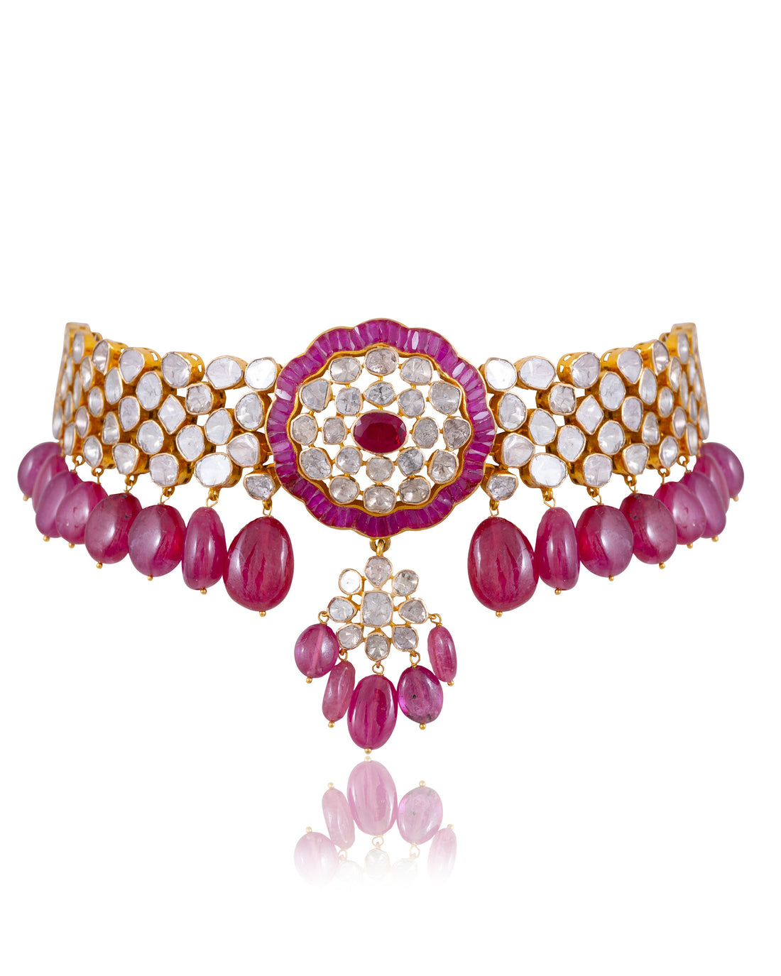 Jasmin Bead Choker And Jissa Jhumkas Polki Set