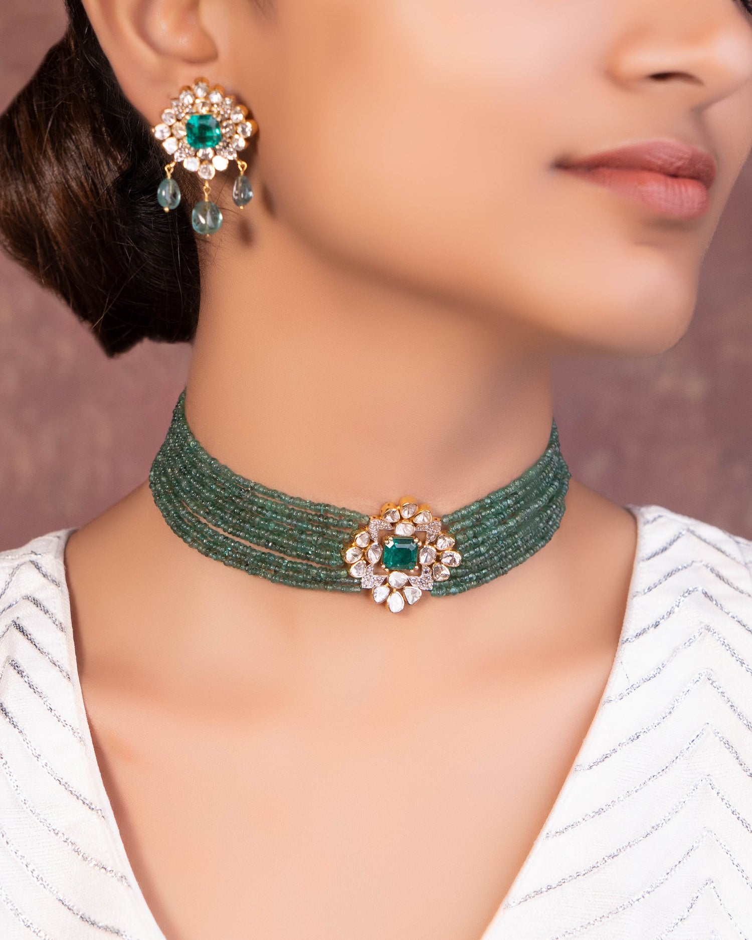 Shruti Bead Choker And Sonalika Tops Polki Set – Tyaani Jewellery