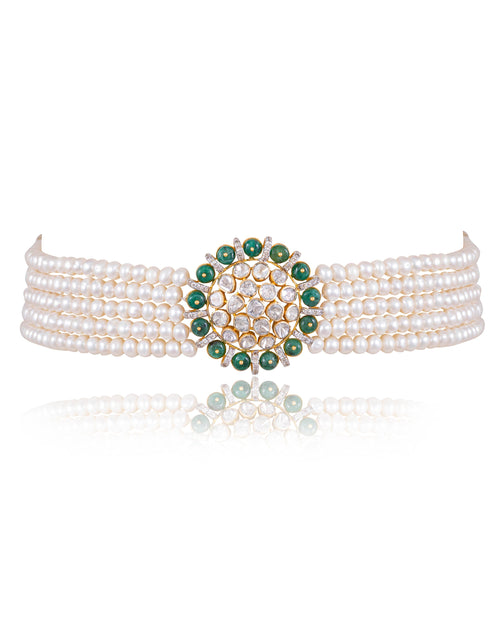 NO ORDERS - Ameena Bead Choker And Malani Tops Polki And Diamond Set