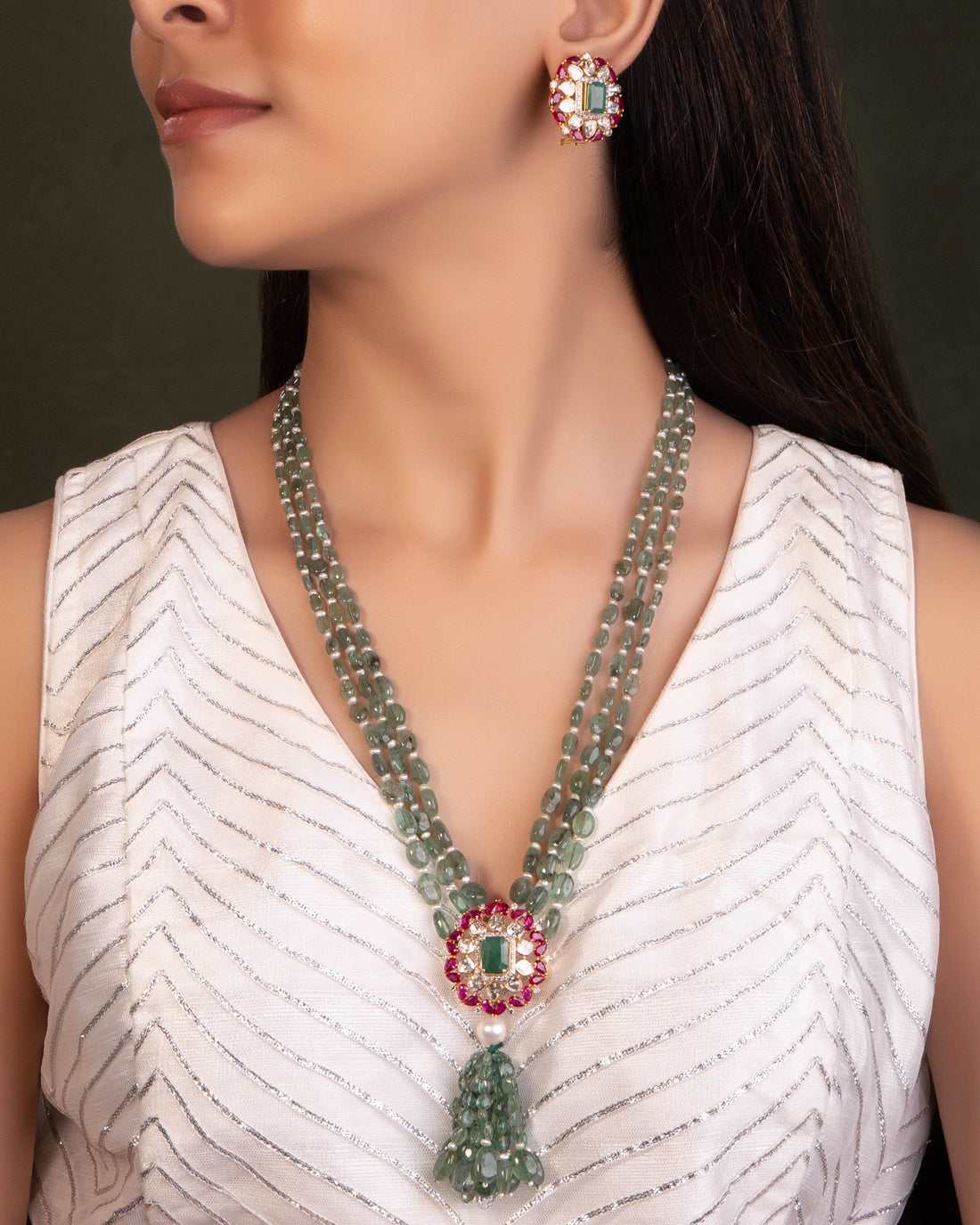 Ella Polki And Diamond Bead Pendant